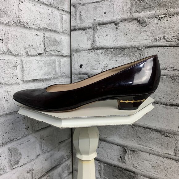 Vintage Burgundy Patent Leather Block Kitten Heel Slip On Pump - Picture 1 of 9